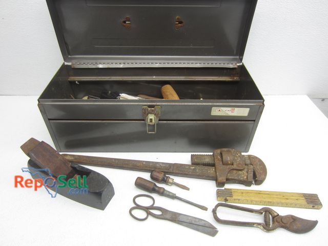 Lot 31-4547 - Metal 22" Tool Box With Tools, Some Vintage