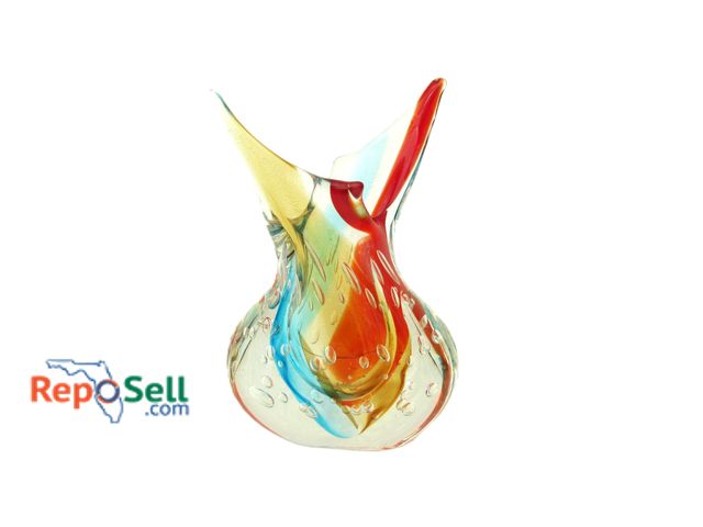 Lot 31-3172 - Murano Glass Sommerso Leaves Signed Vase "Venetian Sunrise" 10"H