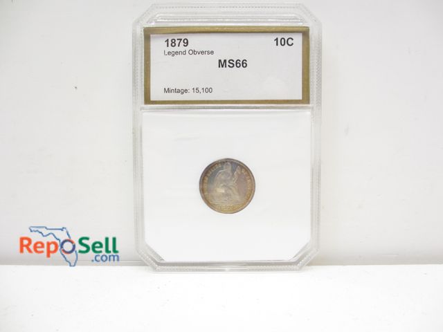 Lot 31-3007 - Graded 1879 Seated Dime Type 5 Legend Obverse MS 66W - Toning