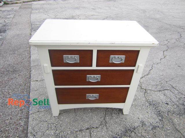 Lot 31-4368 - Two-Toned Small Dresser: Off-White/Stained Wood Style, 4-Drawers, 30"x30"Hx17"D