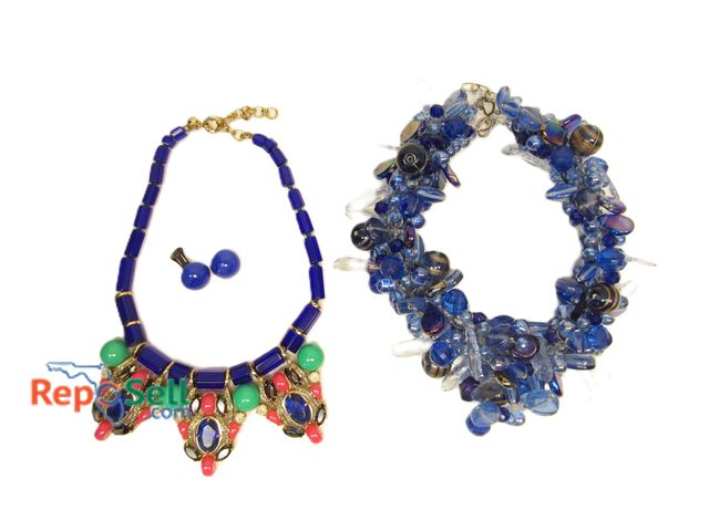 Lot 31-1532 - (2) Statement Necklaces: J Crew with Matching Earrings and Decorative Blue Glass