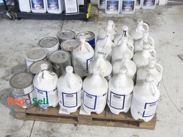 Lot 31-8059 - Pallet of 1 gallon Mohawk Wood Stain and Misc Paint/Stain.