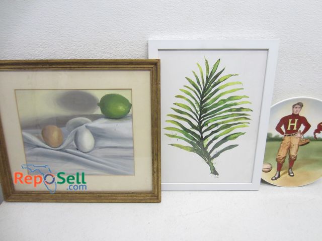 Lot 31-6323 - Estate Decor: (2) Framed Art And (1) Hand Painted Plate, Largest Is 17"x15"