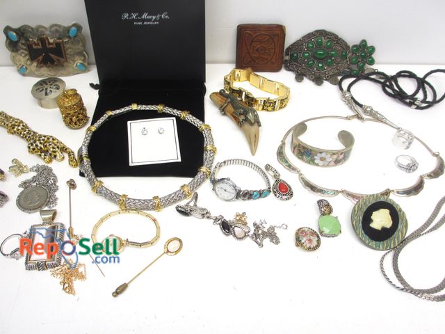 Lot 31-6004 - Lot of Unique Jewelry: Two Tone Choker, Pendants, Rings, Earrings, Cuff Bracelet, etc.