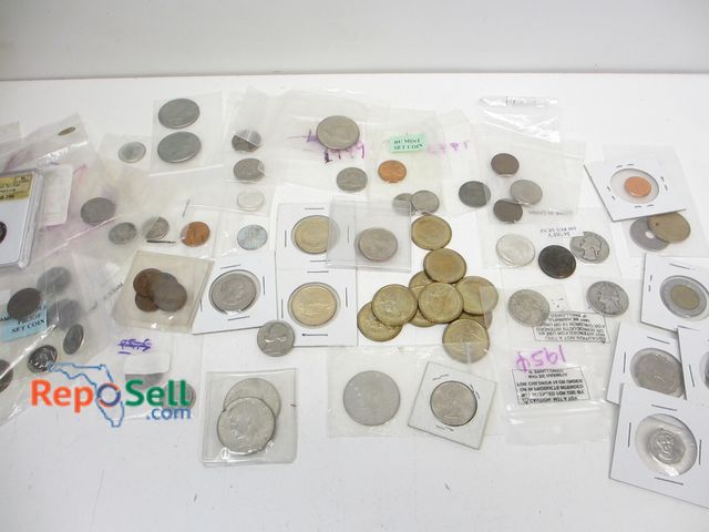 Lot 31-5001 - Large Lot of Mostly US Coins, Some Foreign - Mercury Dimes, (4) 90% Silver Quarters, Buffalo Nickels...