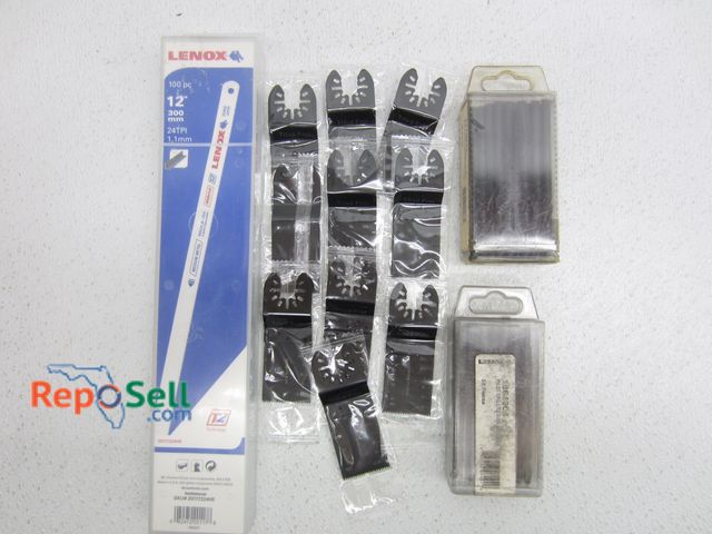 Lot 31-9409 - (50) 1/4" Lenox Pilot Drill Bits, (40) Lenox 12" Hacksaw Blades 24 TPI, (10) Multitool Oscillating B...