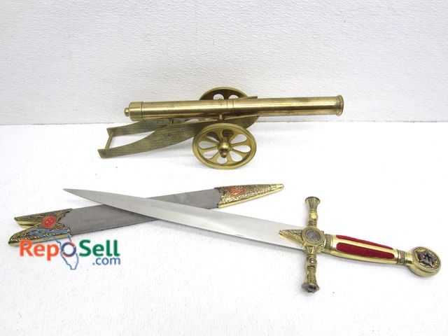 Lot 31-4551 - Short Sword 20" L And Brass Cannon