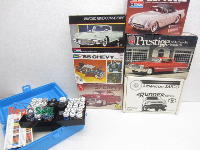 Lot 31-1212 - (6) Model Car Kits with Model Paint Kit: Corvette, T-Bird, Impala, Bel Air, Toyota 4Runner