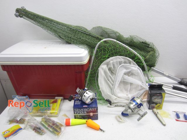 Lot 31-1286 - Fishing Lot: (4) Nets, Thermos 34 Cooler, Air Pump, Shakespeare Reel, Lures etc