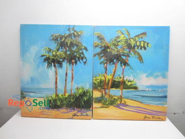 Lot 31-6305 - (2) Stretched Art Palm Trees Print Scenes, 28"x22" Artist Jane Slivka