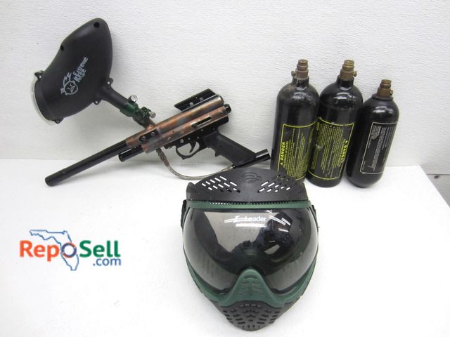Lot 31-6311 - Paintball Gun, (3) Air Tanks, Mask etc