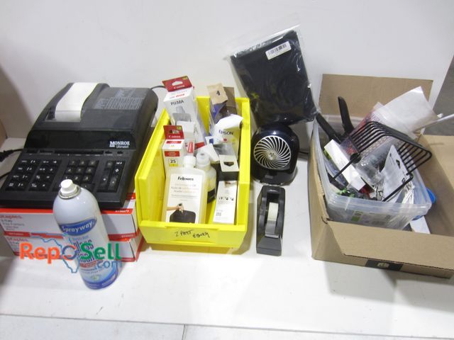 Lot 31-8131 - Lot of Office Supplies: Monroe Adding Machine, File Folders, Canon PG8K Cartridges, etc.