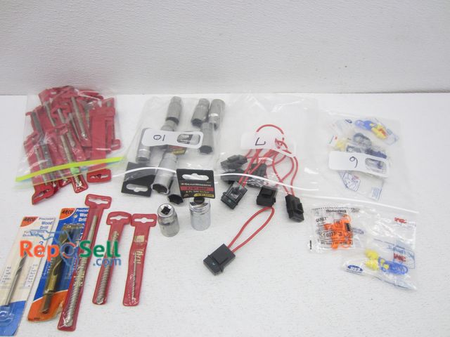 Lot 31-4555 - (30) NOS USA Made Drill Bits, (10) Sockets, (7) In-Line Fuses, (7) Ear Plugs - All New