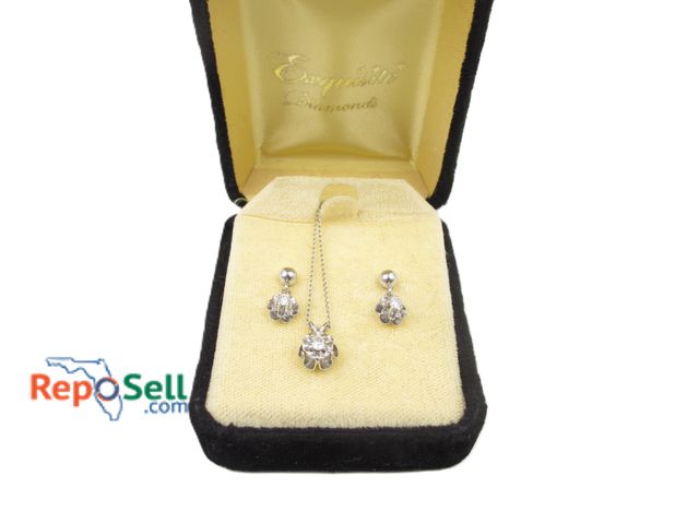 Lot 31-2015 - 14K White Gold Diamond Necklace and Matching Earrings with Exquisite Box