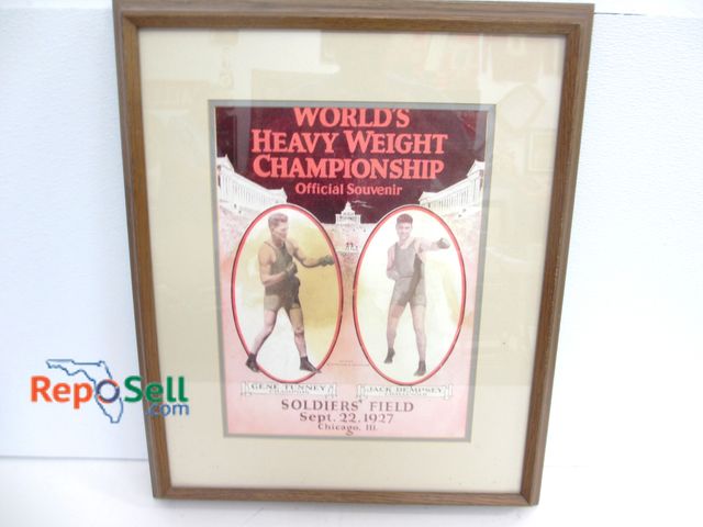 Lot 31-1101 - Vintage Framed World Heavyweight Boxing Championship Souvenir Poster; Jack Dempsey; 1927; Soldiers F...