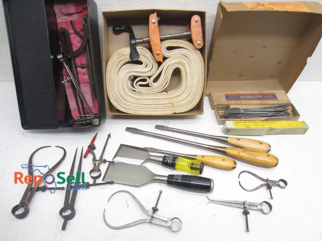 Lot 31-6123 - Hand Tool Lot: Stanley Chisels, Swiss Pattern Files, Jorgenson Band Clamp etc