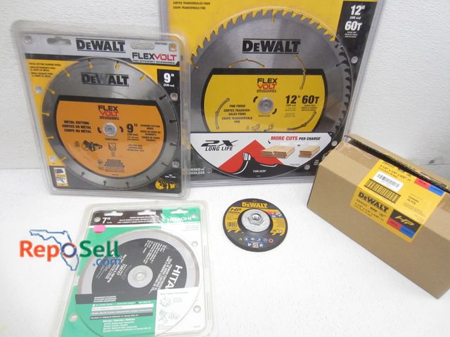 Lot 31-9339 - New tool accessory lot: - DeWalt 12-inch saw blade, - 7" &amp; 9" diamond blades, (10) Stainless ste...