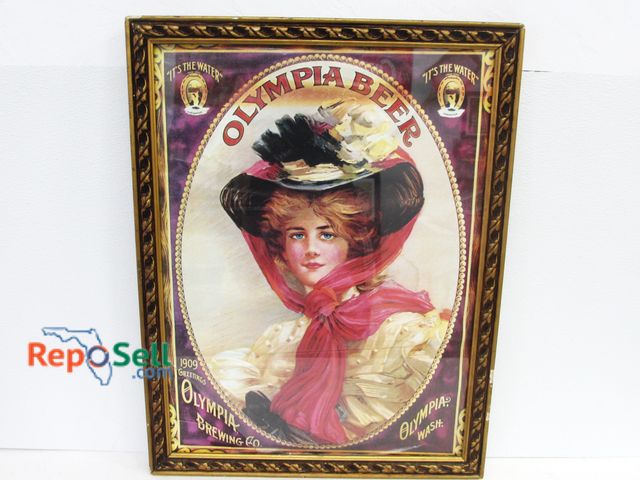 Lot 31-1186 - Olympia Brewing Company Poster; Framed  20" x 27" - Broken glass