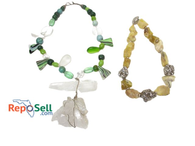 Lot 31-1541 - (2) Necklaces: Glass/Gemstone and Natural Stone with Silver Clasp