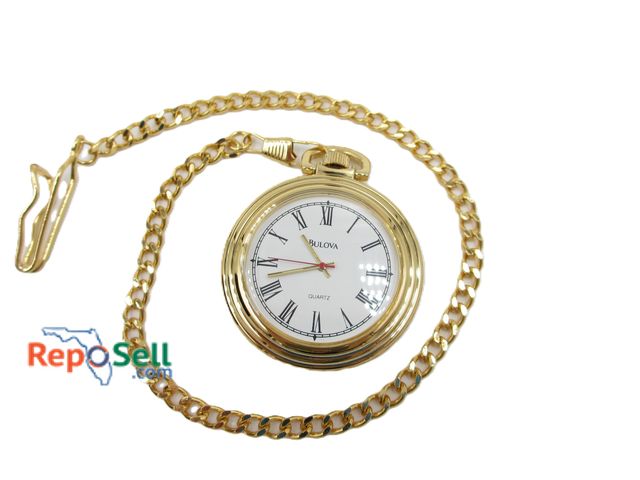 Lot 31-1002 - New Men's Bulova Pocket Watch (Consignor states authentic) with Chain &amp; Box - Running