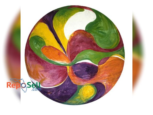 Lot 31-1101 - Round Abstract Acrylic Art on Canvas 71" Diameter  (#45)