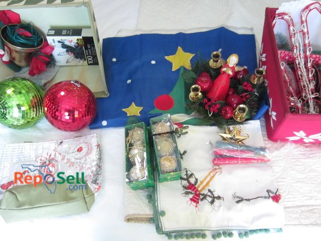 Lot 31-9131 - Christmas Decor Lot: Balls, Decorations, Linens, Lights, And Other Festive Items.