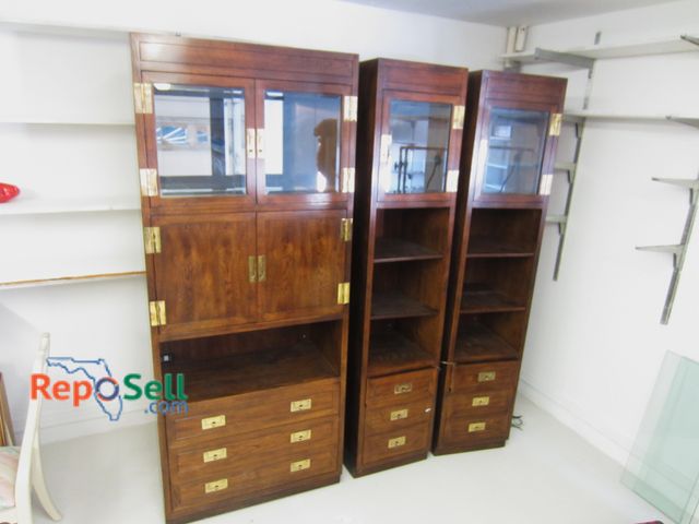 Lot 31-2564 - (3) Henredon Mid Century Campaign Style Bar / Shelves  (Large Measures: 84"H x  35"W  x 18" D) Side ...