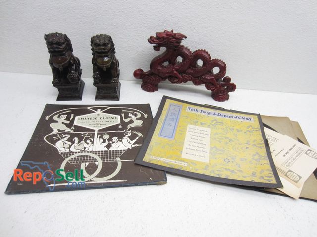 Lot 31-9346 - Asian Lot, Resin Figures; Dragon, Fu (Foo) Dogs, &amp; Albums