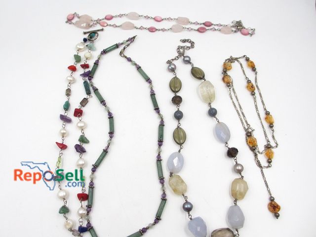 Lot 31-8009 - (5) .925 Silver Gemstone/Beaded Necklaces