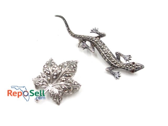 Lot 31-8003 - (2) .925 Silver Pins - Lizard and Leaf - 10.0 g total