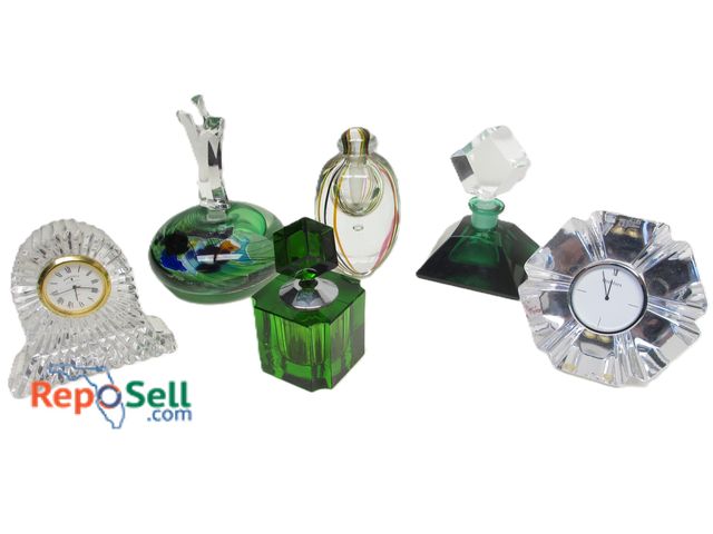 Lot 31-1512 - (4) Glass Bottles - Empty - (1) Signed Andrew Shaw 1990, (1) Signed SRafo 13 and (2) Glass Clocks - ...