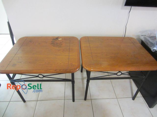 Lot 31-8660 - (2) Wood And Metal Tables, 28"x24"x23", Square Tops With Decorative Bases