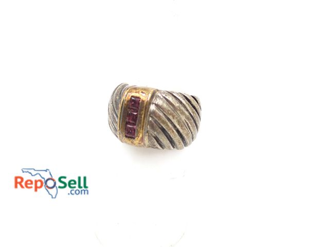 Lot 31-5006 - .925 Silver Tourmaline Ring with 18K Rectangle Design Size 5 - 10.7g total