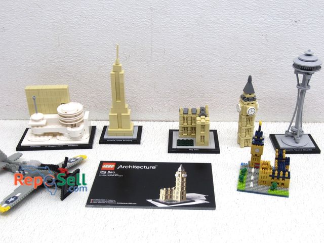 Lot 31-6283 - Lot of Lego Structures: Museum 21004, Empire Bldg 21002, Big Ben 21013, Space Needle 21003, etc.