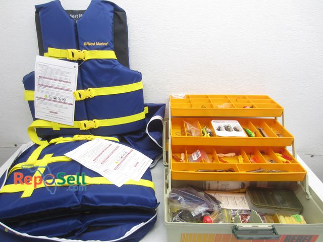 Lot 31-1374 - Tackle Box, Tackle &amp; (3) Life Jackets