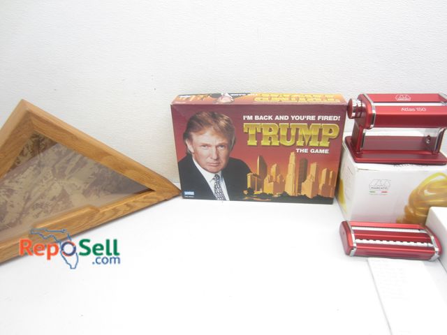 Lot 31-9218 - Flag Display Case, Trump Board Game, Marcato Atlas 150 Pasta Maker