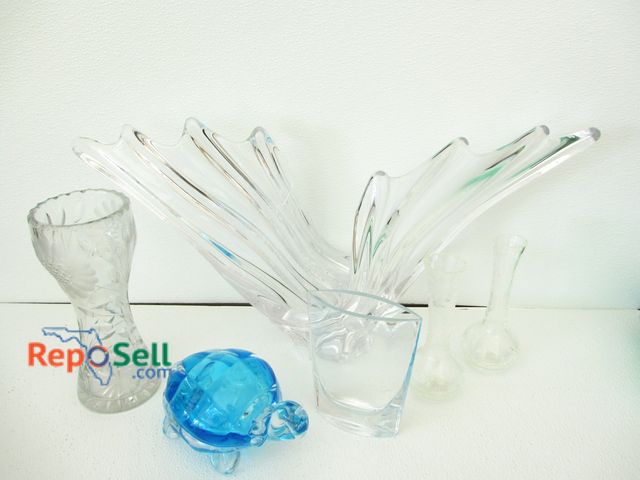 Lot 31-3002 - (6) Glass Decor: Candlesticks, Turtle, Large Dish