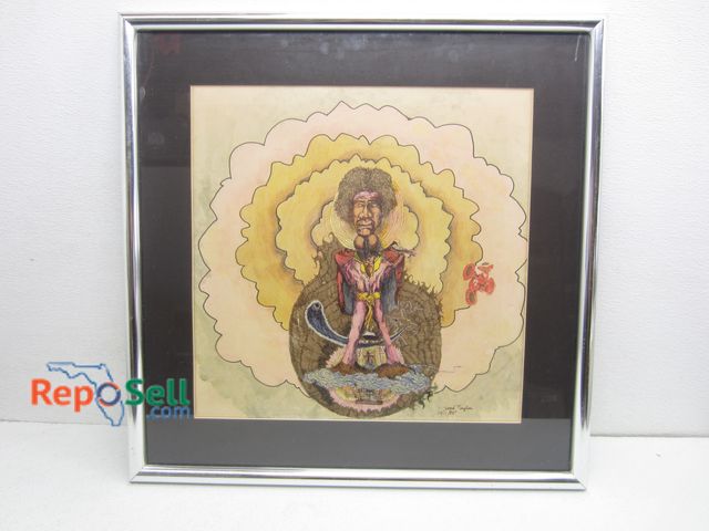 Lot 31-8138 - Rare Vintage Jimi Hendrix Painting Signed Fred Taylor 1985: Framed, 25x25" - Consignor States Origin...