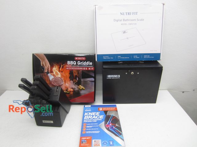 Lot 31-7096 - Estate Lot: New Miote BBQ Grill Tool/Access. Kit, McCook Black Knife Block w/(11) Knives, (5) Brinks...