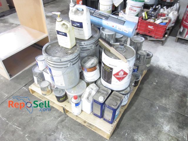Lot 31-8071 - Pallet of Shop Chemicals: Paint, Stain, Adhesive