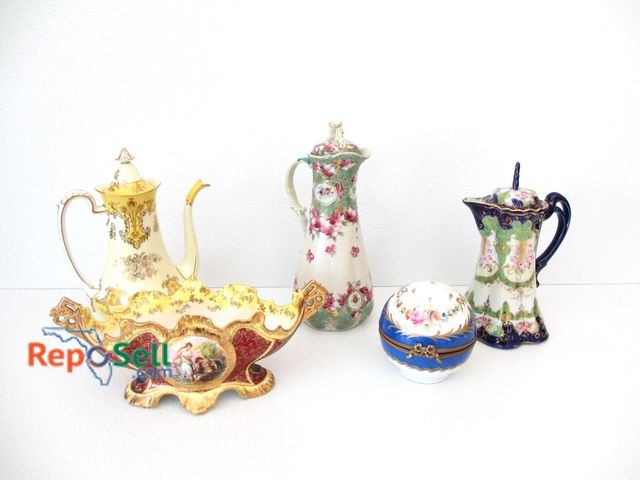 Lot 31-1372 - (3) Tea Pots - 1 Noritake -  1 Serving Dish from Austria, Jewelry Box Signed Limoges