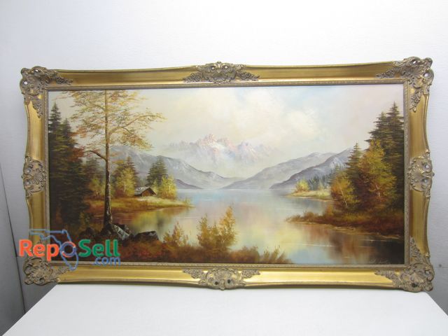Lot 31-4216 - Framed Signed Oil Painted 53.5" x 29 - Cabin on Lake