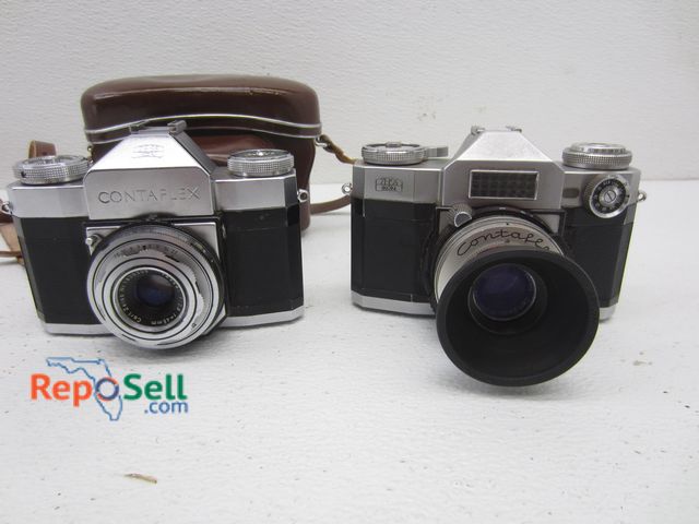 Lot 31-4267 - (2) Zeiss Contaflex Cameras &amp; (1) Case: Synchro-Compu,r Tessar 1:28 f=50mm &amp; Tessar 1:28 f=4...