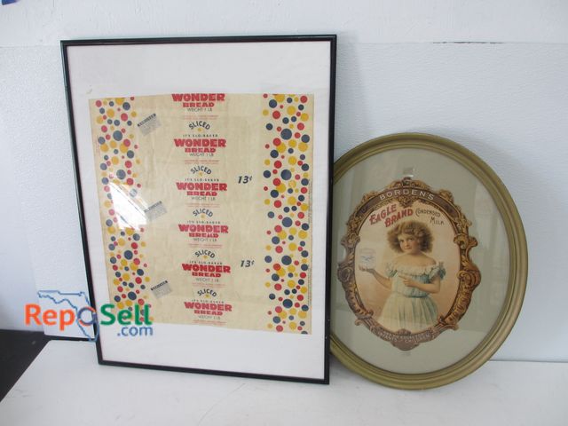 Lot 31-1276 - Vintage Wonder Bread Framed Wrapper and Borden's Eagle Brand Framed Cardboard Advertisement