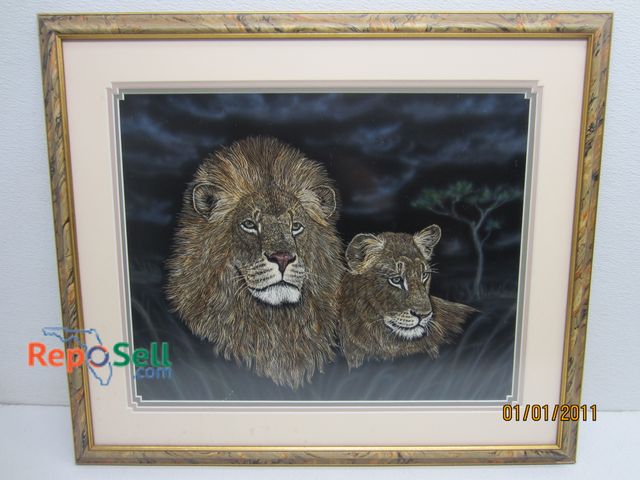 Lot 31-5145 - Framed Lion &amp; Lioness Print, 26.5" x 22"