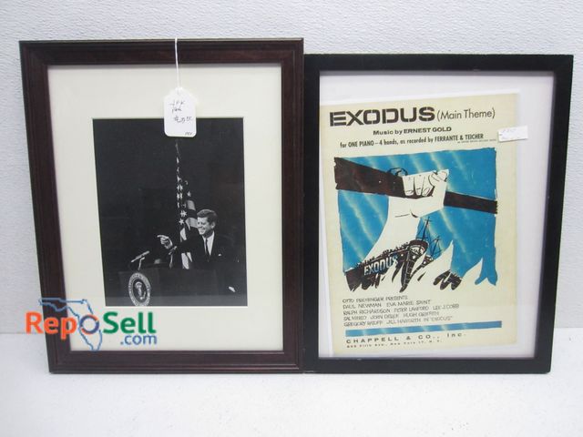Lot 31-9437 - Framed JFK Photo 16 x 13 and Framed Exodus