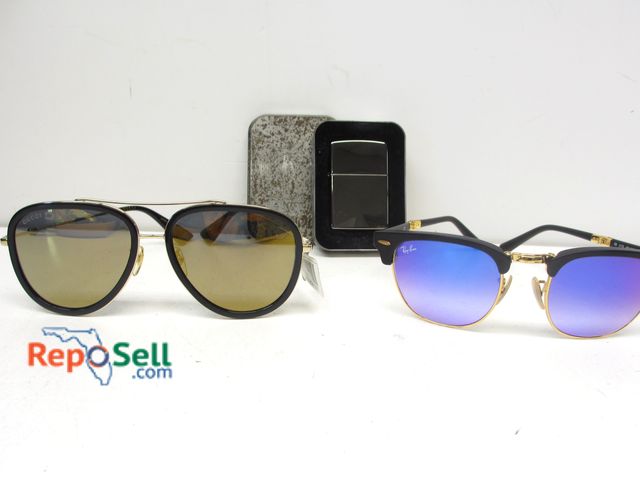 Lot 31-6000 - (2) Pair Sunglasses and Vintage Zippo w/Case: No COA for Sunglasses Stamped Ray Ban (foldable) &amp;...