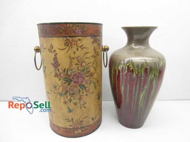 Lot 31-6543 - Umbrella Holder &amp; Ceramic Vase, Tallest is 16" High