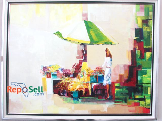 Lot 31-1050 - Framed Original Art "Woman Under Umbrella" Signed &amp; Numbered by Jade - 38x48" (#11)