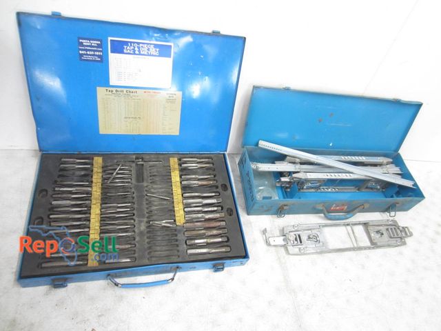 Lot 31-1286 - 110-piece tap and die set in a labeled blue metal case with metric and SAE components. Set includes ...